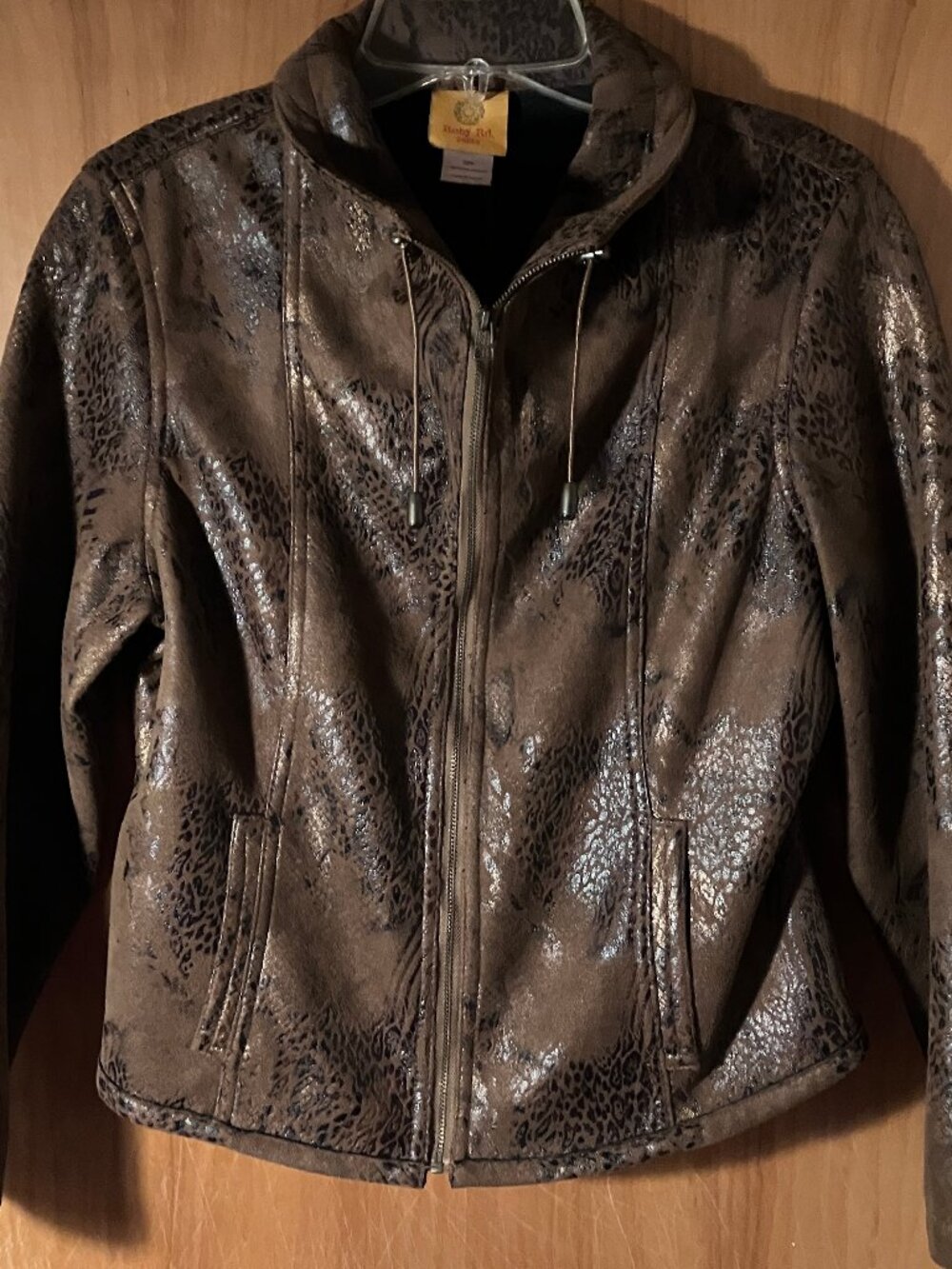 Ruby Road snakeskin lokk, metallic accents, zip front, fitted jacket